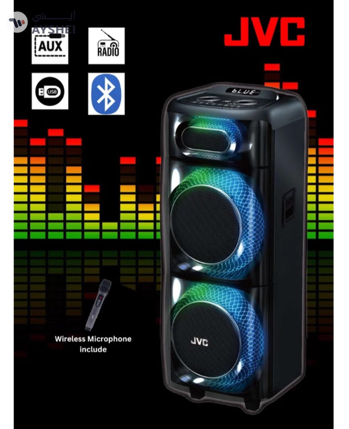 JVC Portable Bluetooth Party Speaker /2000W PMPO Output/ 10"*2 Speaker/8000 mAh Power Battery with Wireless Microphone and Remote control-XS-N178 XS-N178 Black-0-portrait