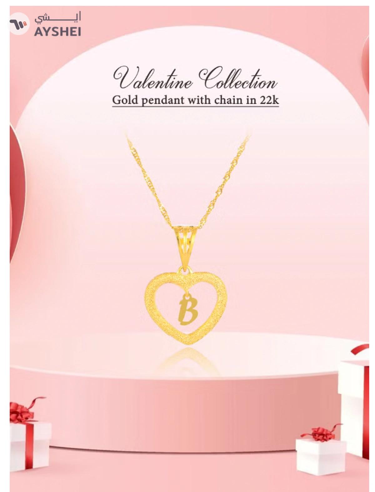 Beautifully Crafted 22K Gold Heart Necklace with 'B'-3-3