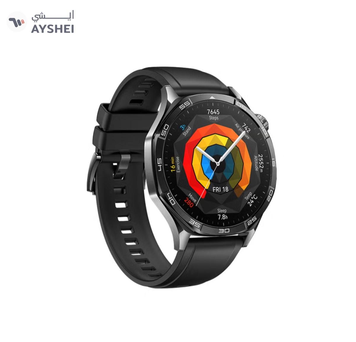 Huawei Watch GT 5 46mm Smartwatch, up to 14 Days Battery Life, All-new Running and Cycling Experience, Sharp-Edged Design Watch, Health Tracking, Compatible with iOS and Android - Fluoroelastomer Strap Black-0-landscape