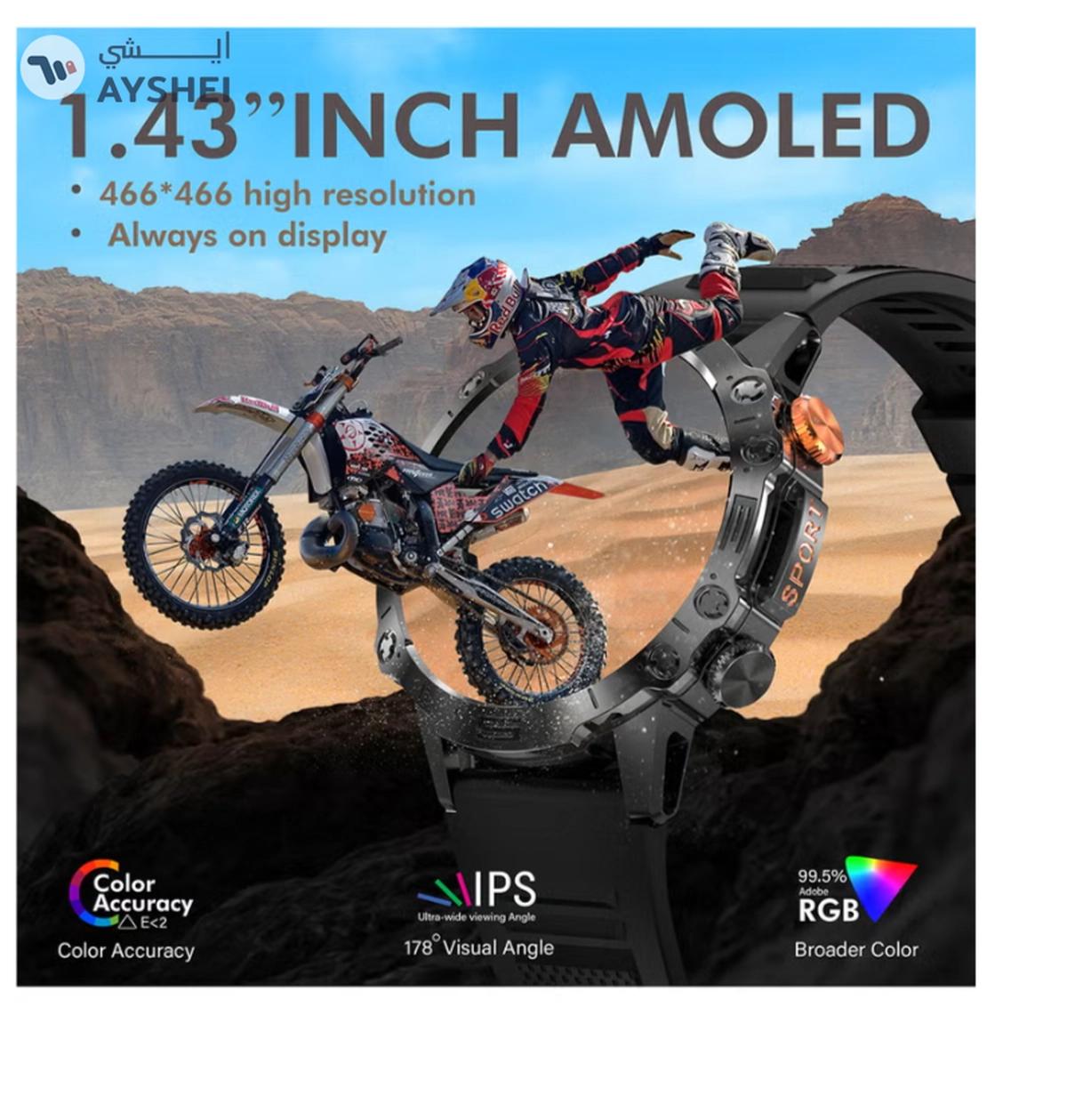 Armfit Dome Smartwatch For Men, AMOLED Always On Display Bluetooth Calling Waterproof Fitness Watches Compatible With Android iOS Black-1-1