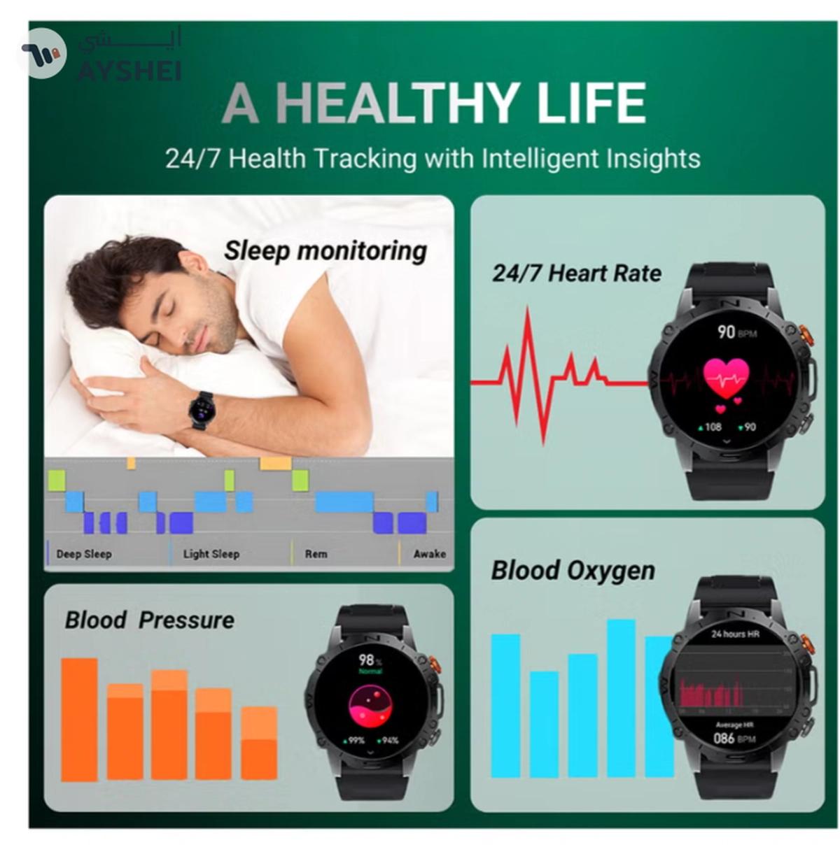 Armfit Dome Smartwatch For Men, AMOLED Always On Display Bluetooth Calling Waterproof Fitness Watches Compatible With Android iOS Black-3-3