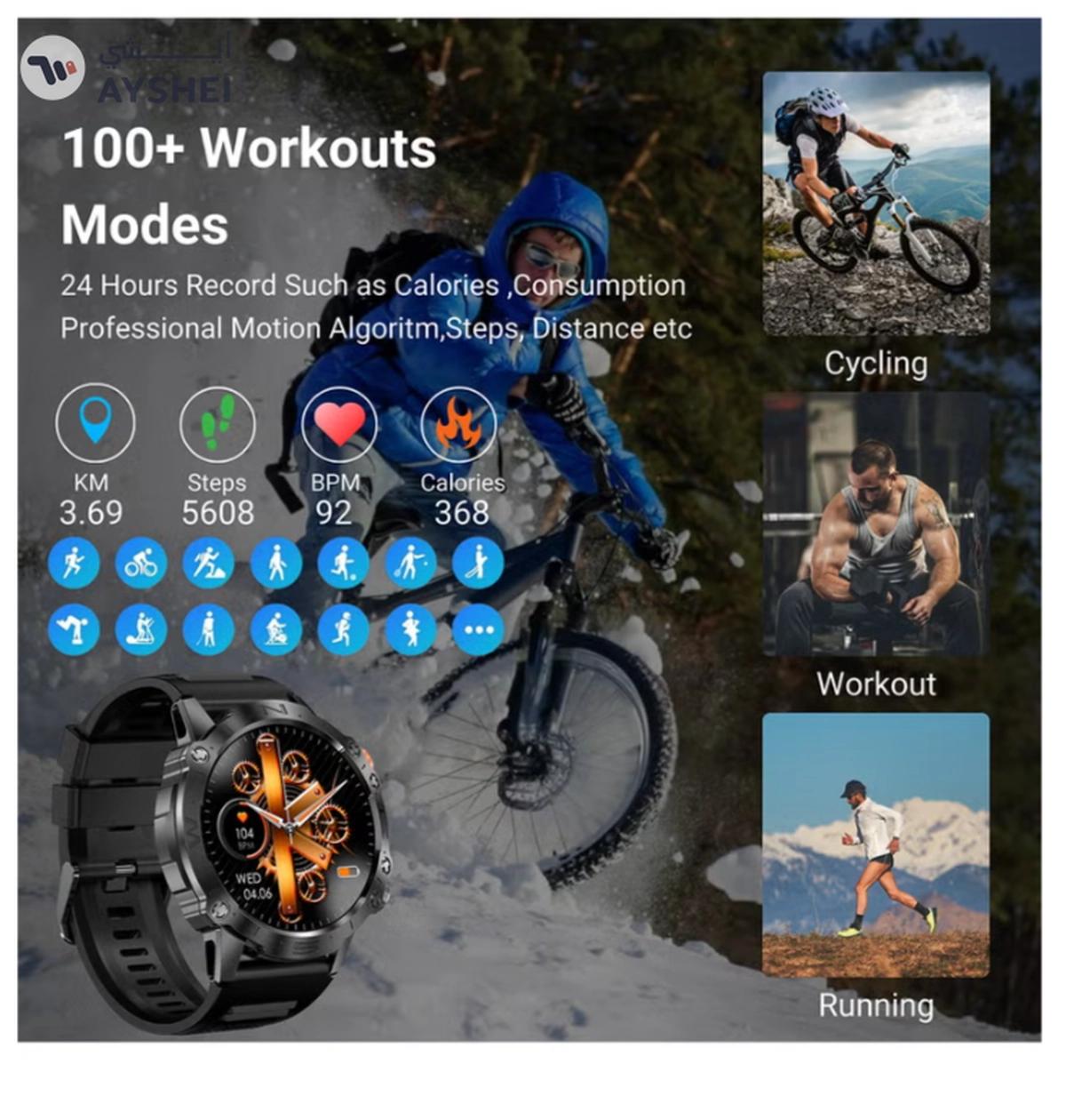 Armfit Dome Smartwatch For Men, AMOLED Always On Display Bluetooth Calling Waterproof Fitness Watches Compatible With Android iOS Black-4-4