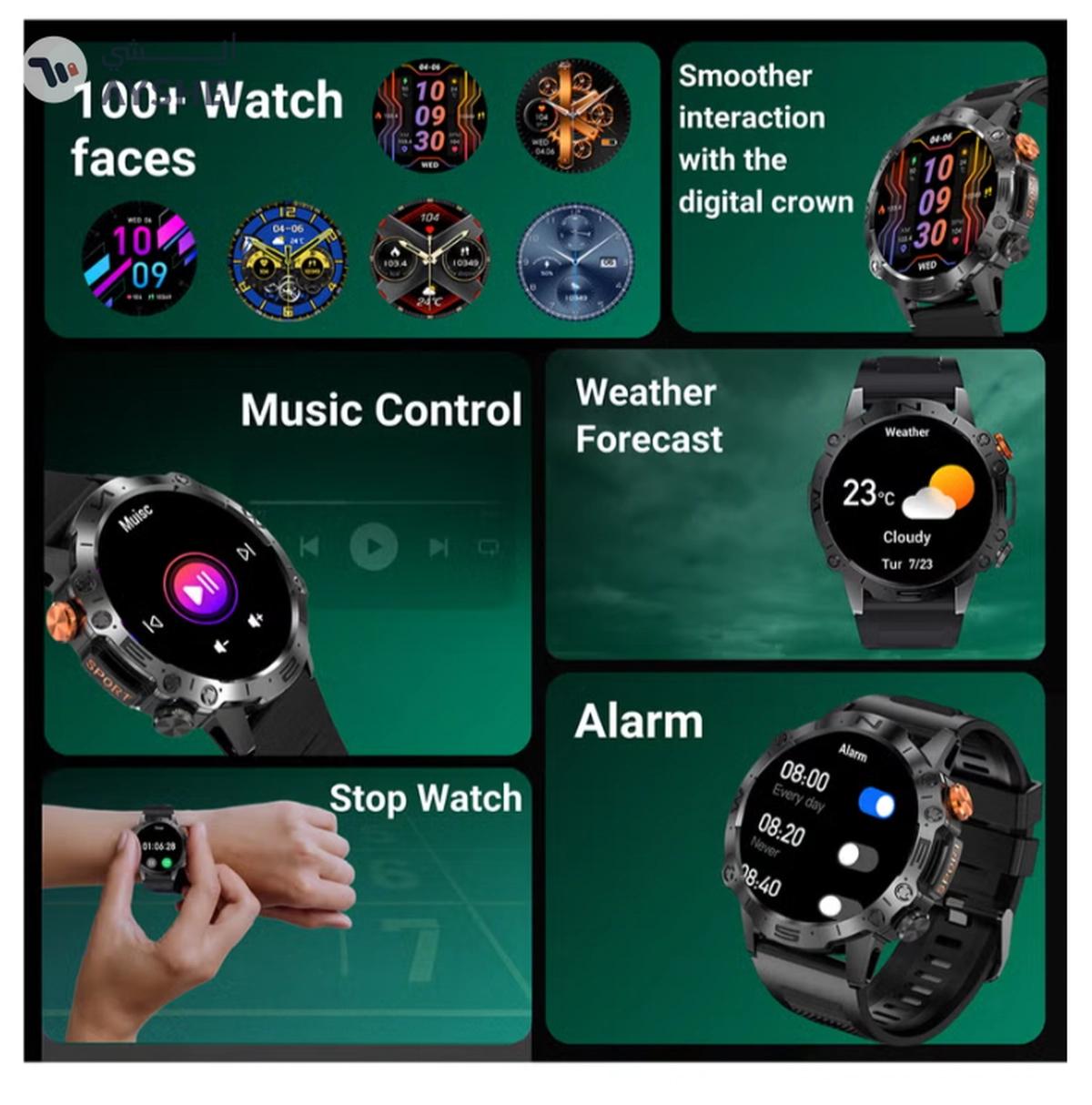 Armfit Dome Smartwatch For Men, AMOLED Always On Display Bluetooth Calling Waterproof Fitness Watches Compatible With Android iOS Black-1-portrait