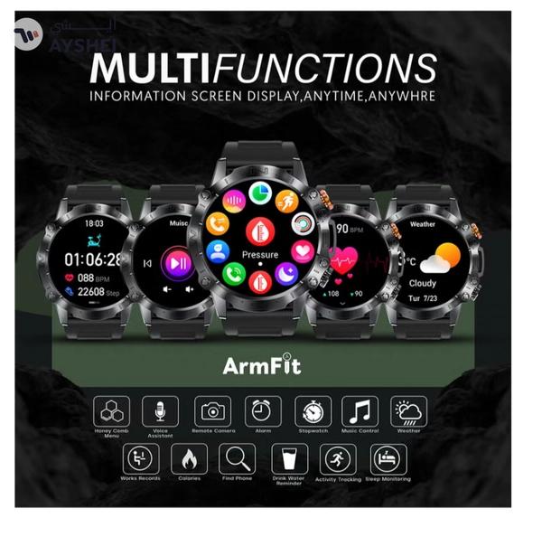 Armfit Dome Smartwatch For Men, AMOLED Always On Display Bluetooth Calling Waterproof Fitness Watches Compatible With Android iOS Black