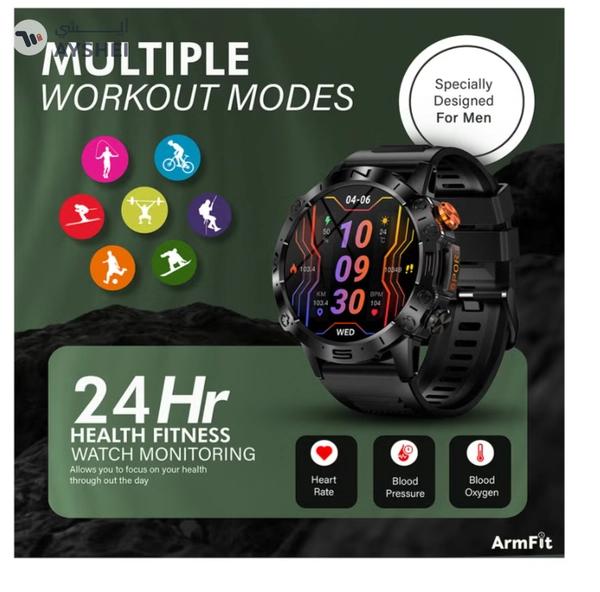 Armfit Dome Smartwatch For Men, AMOLED Always On Display Bluetooth Calling Waterproof Fitness Watches Compatible With Android iOS Black